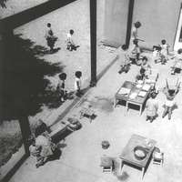 Children's House on Rudolfsplatz in Vienna, 1930. Architect: Franz Schuster. Life on the terrace, sheltered from the wind; in summer it is also used as an activity room - T. Müller, R. Schneider<em>, Lehrmaterialien 1913-1935. Möbel und Architektur. Techning Meterials 1913-1935. Furniture and Architecture</em>, München, Prestel Verlag, 2002, p.58$$$387