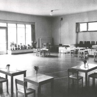With a floor area of 140 square metres, the activity room easily fulfils the Montessori ideal of leaving half the space free. The oval drawn on the floor, on which the children practised their movement exercises, is clearly visible on the picture. The large window looks onto the rear terrace [Montessori Children's House on Koldingsstrasse in Altona, 1928] - T. Müller, R. Schneider, <em>Lehrmaterialien 1913-1935. Möbel und Architektur. Techning Meterials 1913-1935. Furniture and Architecture</em>, München, Prestel Verlag, 2002, p.67$$$391