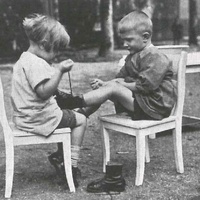 Children helping each other with getting dressed and fastening shoes. Children's House, Leopold-platz, Berlin-Wedding 1928 - T. Müller, R. Schneider, <em>Lehrmaterialien 1913-1935. Möbel und Architektur. Techning Meterials 1913-1935. Furniture and Architecture</em>, München, Prestel Verlag, 2002, p.78$$$409